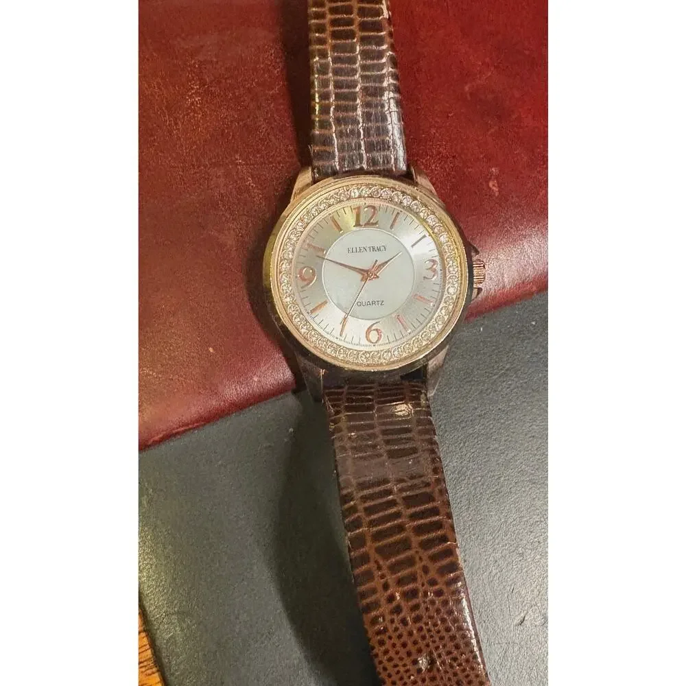 Women's Gold Tone 38mm  Ellen Tracy Watch, Crystal Accents